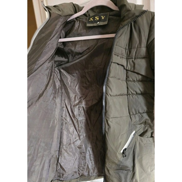 XSY Puffer Jacket Winter Coat Juniors Large L LG Olive Green Hooded Quilted Warm - Picture 6 of 12